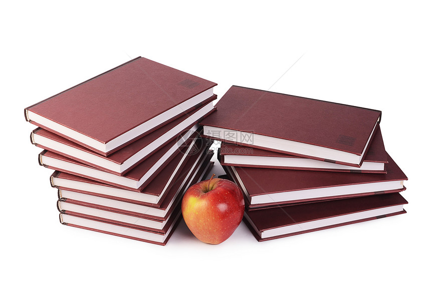 白纸上孤立苹果的书营养学习教科书商业水果智慧精装叶子食物教育图片
