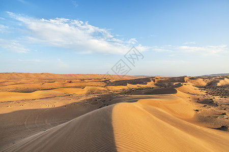 瓦希巴阿曼沙漠灌木丛假期蓝色衬套旱谷植物沙丘天空旅行背景图片