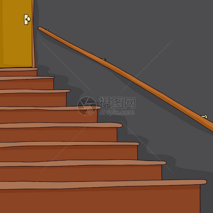 空空楼梯间手绘写意栏杆扶手插图卡通片楼梯脚步图片