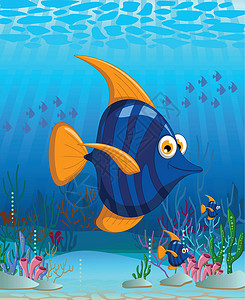 蓝色泻湖有海洋生物背景的天使鱼艺术品珊瑚绘画情调异国身体生活海滩游泳宠物插画