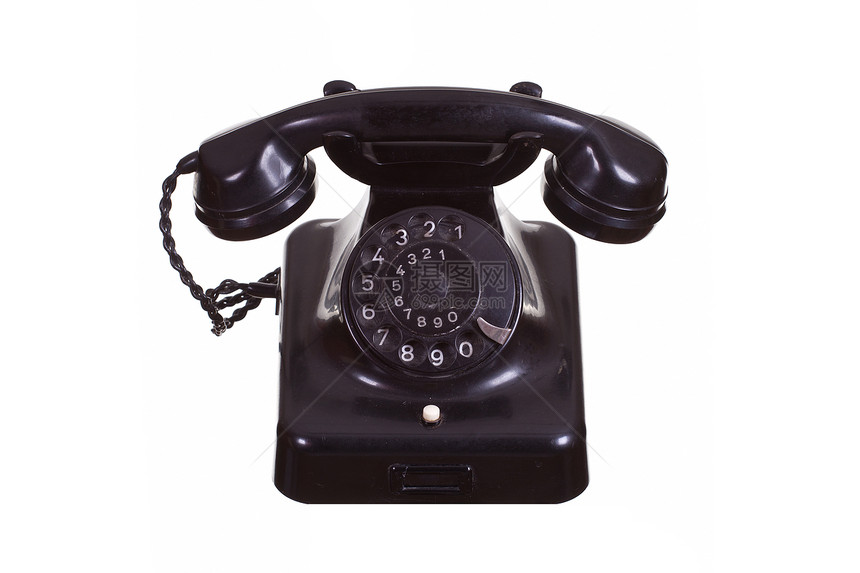 旧黑电话盘子技术服务黑色拨号热线商业听筒白色讲话图片