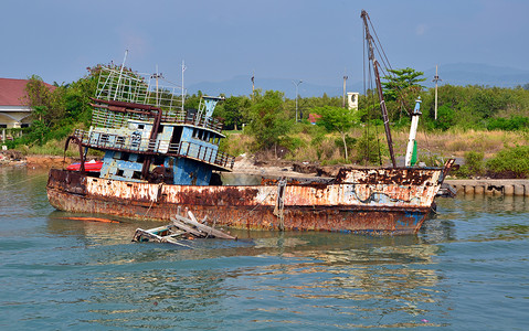 海难沉船血管破坏历史性历史热带海洋太阳废料假期钓鱼背景