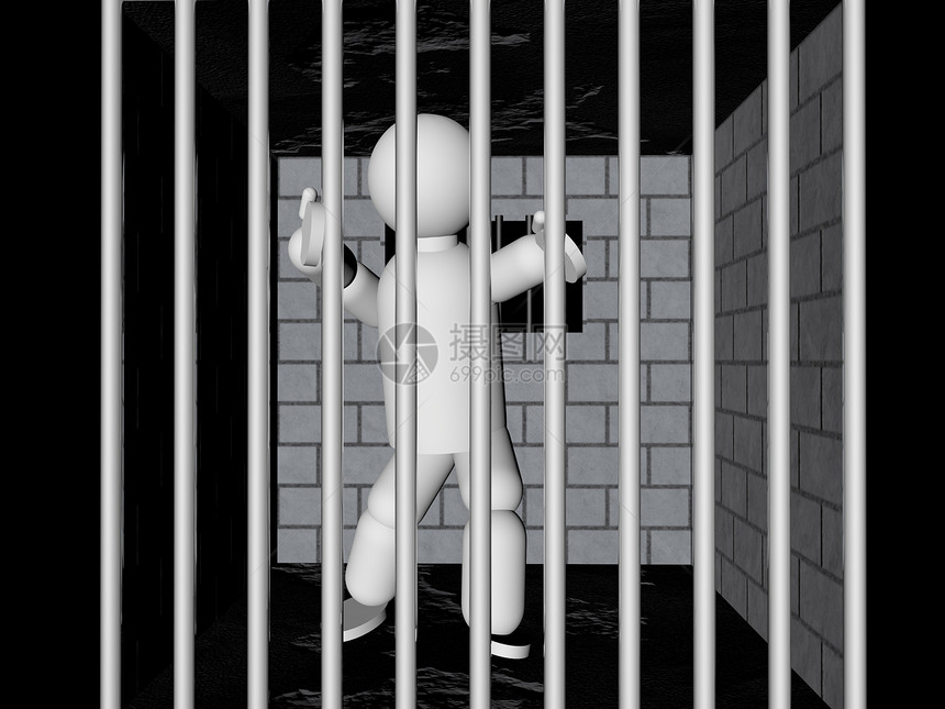 监狱拘留所惩罚概念刑事囚犯自由金属酒吧男人白色细胞图片