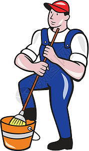 Janitor清洁性控股Mop Bucket卡通背景图片