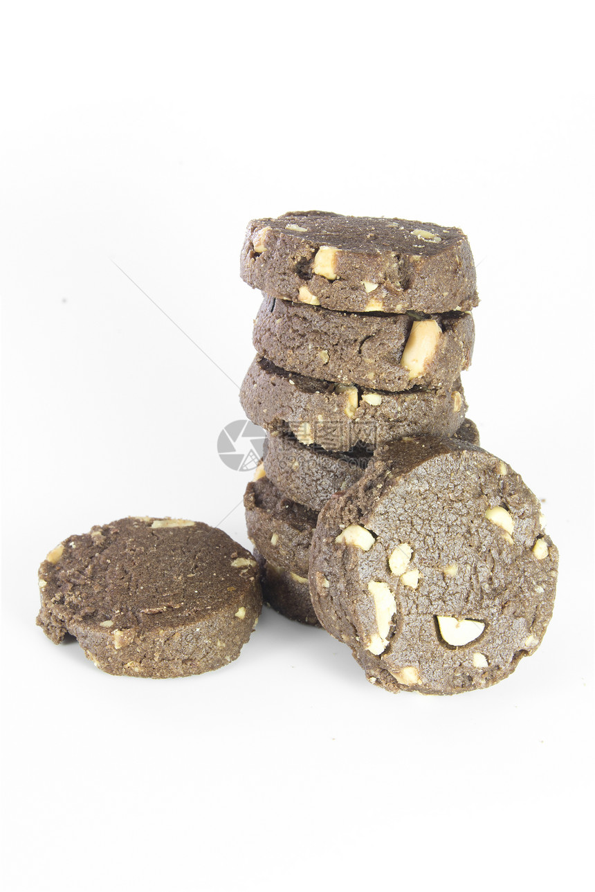 巧克力和花生饼干小吃垃圾棕色花生白色育肥食物诱惑面包屑传统图片