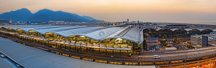 香港国际机场日落 康京国际机场日落控制建造旅行监视航班建筑学雷达交通商业喷射图片