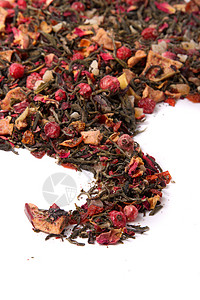 含叶子的干淡松散红莓茶背景图片
