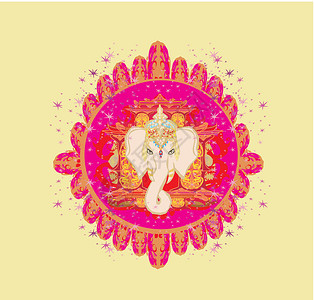 印度教主Ganesha的创意插图金子节日文化偶像红色装饰品上帝荣誉崇拜宗教背景图片