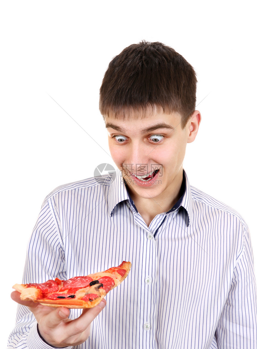 以比萨饼为惊喜的青少年饮食热情震惊食物欲望成功午餐青年动机快乐图片