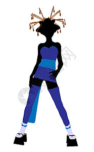 艺伎女孩插画剪影艺妓白色高跟鞋女性蓝色插图背景图片