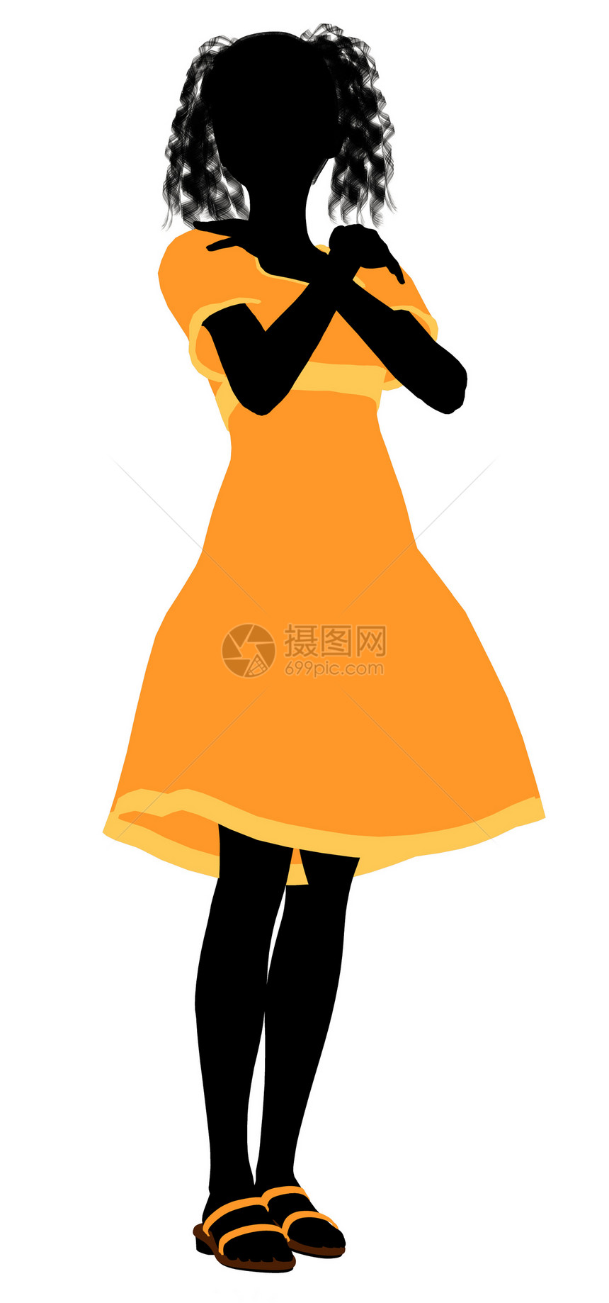 时装女孩说明 Silhouette4裙子高跟鞋黄色女性插图剪影图片