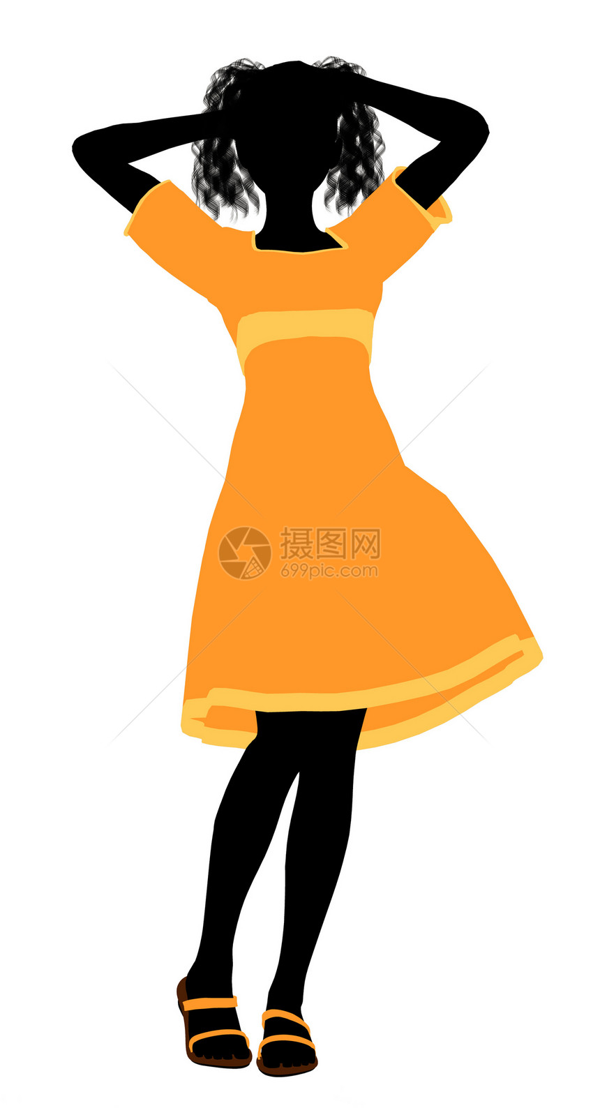 时装女孩说明 Silhouette4插图黄色高跟鞋裙子剪影女性图片