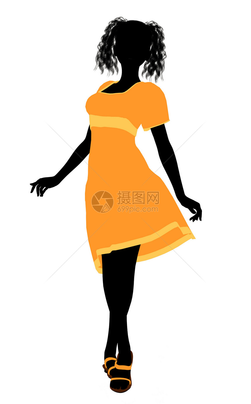 时装女孩说明 Silhouette4裙子插图剪影女性黄色高跟鞋图片