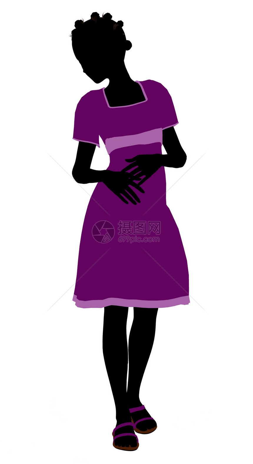 时髦的非裔美国女孩说明Silhouette女性紫色高跟鞋插图剪影裙子图片