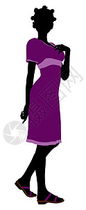 时髦的非裔美国女孩说明Silhouette剪影紫色插图高跟鞋裙子女性背景图片