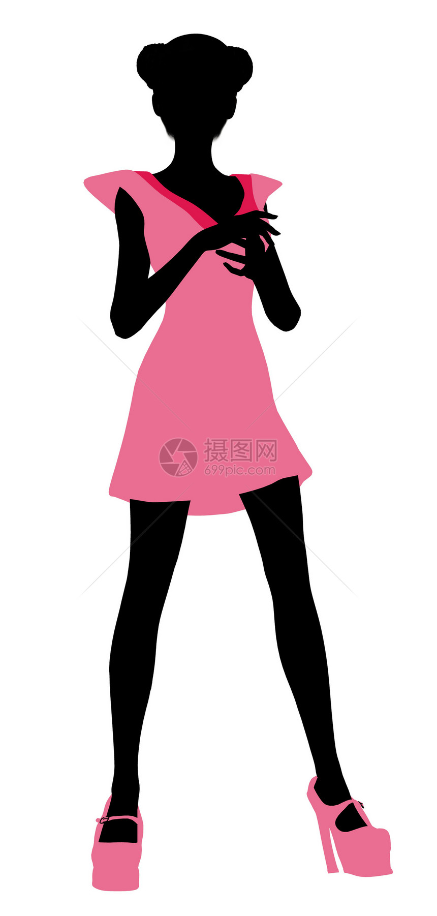 时装女孩说明 Silhouette3女性高跟鞋粉色剪影插图裙子图片