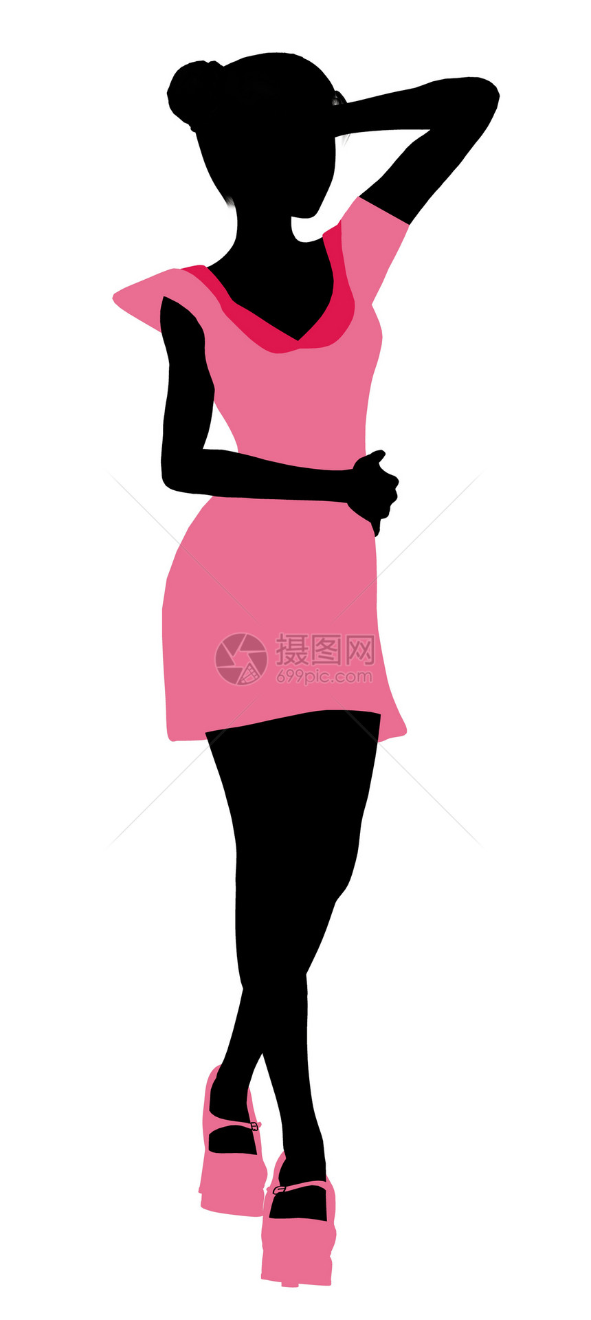 时装女孩说明 Silhouette3高跟鞋女性粉色裙子插图剪影图片