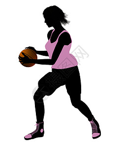 篮球运球剪影女性篮球玩家 I 说明 Silhouette团队运动棕球剪影女孩插图背景
