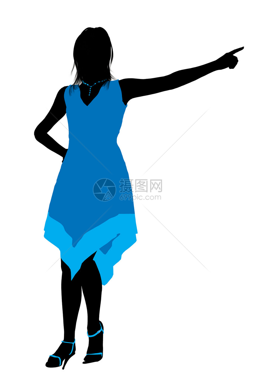 时装女性说明  轮光女士棕色插图黑色裙子蓝色项链剪影高跟鞋图片