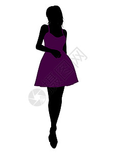 时装女性说明  轮光项链高跟鞋紫色剪影黑色女士棕色蓝色裙子插图背景图片