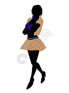 时装女性说明  轮光剪影蓝色裙子高跟鞋女士黑色插图棕色项链背景图片