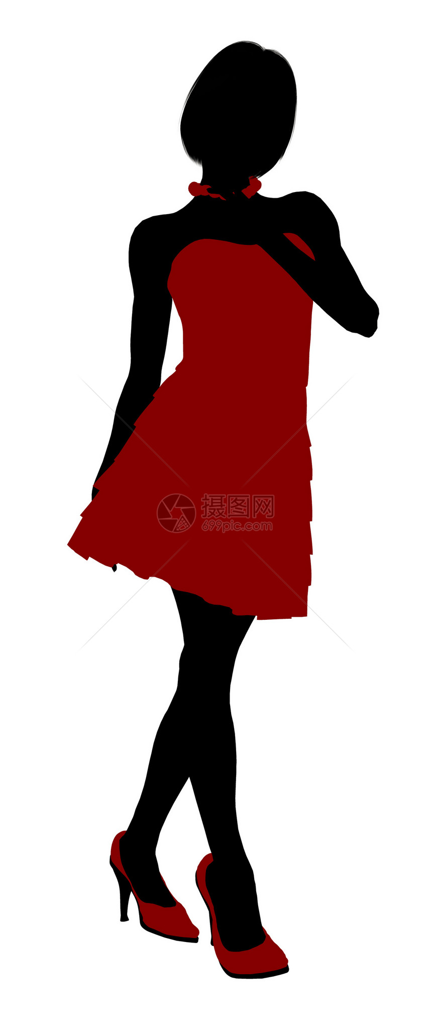 青少年说明 Silhouette红色裙子女孩项链高跟鞋插图剪影女性鞠躬图片