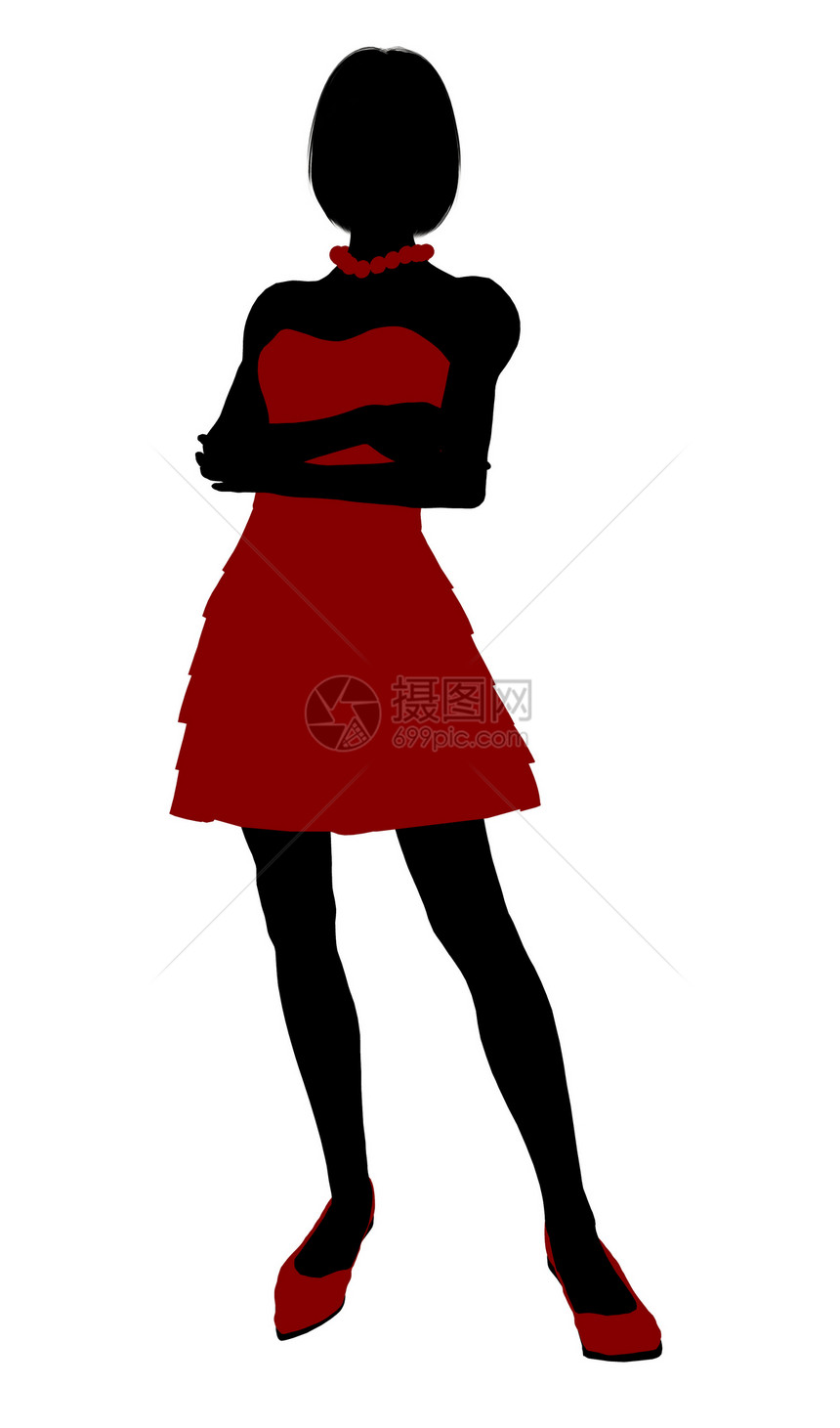 青少年说明 Silhouette项链鞠躬红色插图剪影裙子高跟鞋女性女孩图片