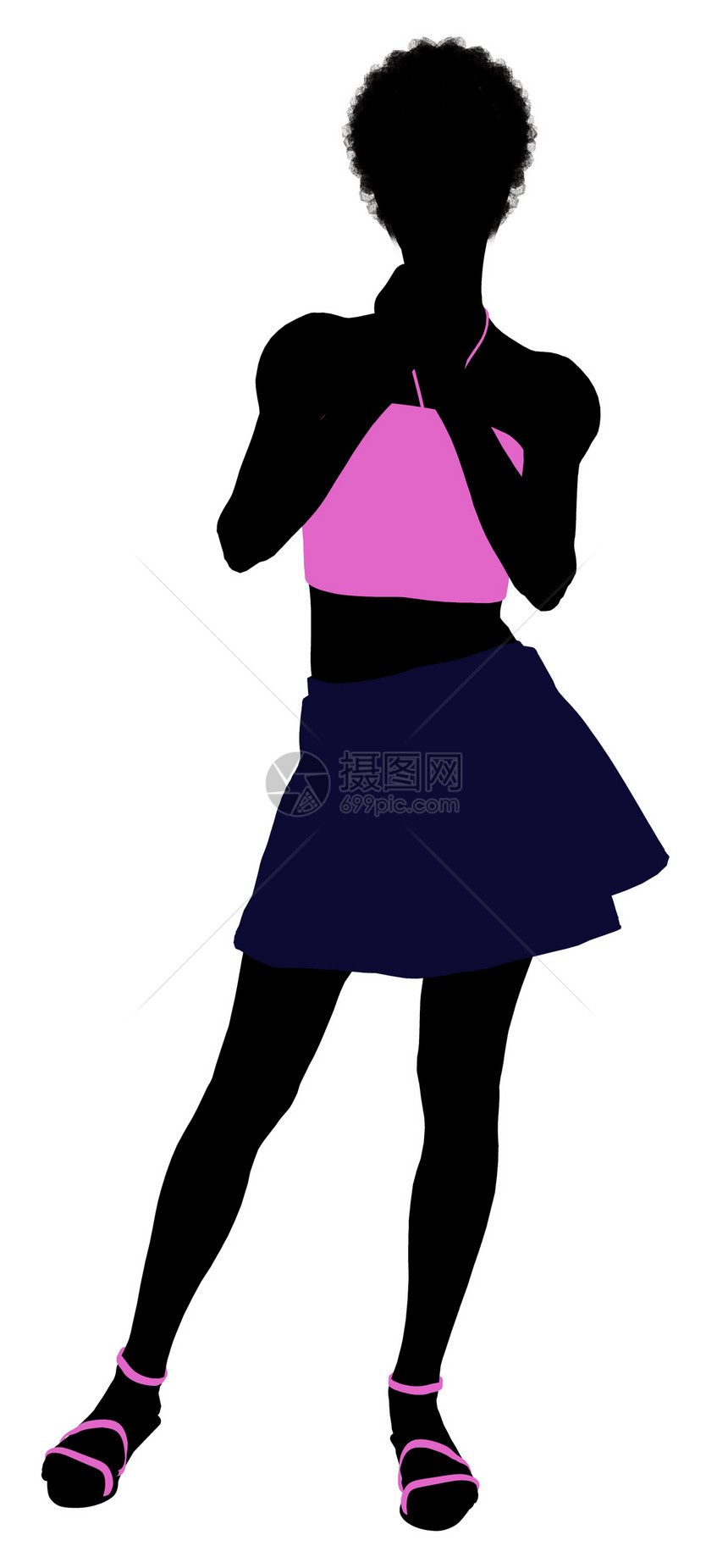 非裔美国人青少年插图粉色女性裙子女孩鞠躬剪影图片