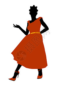非裔美洲女性舞会裙子插图剪影女士高跟鞋学校中学青少年背景图片
