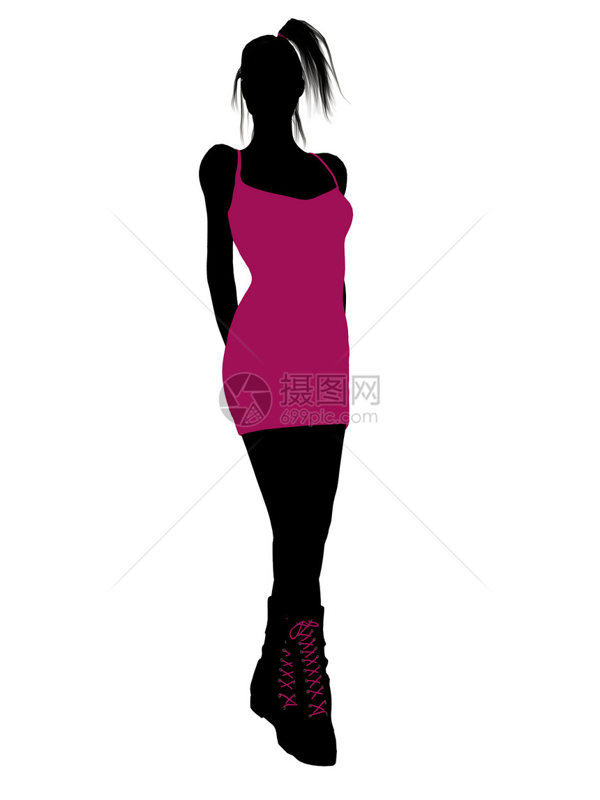 朋克女孩插画剪影裙子插图摇滚女性高跟鞋图片
