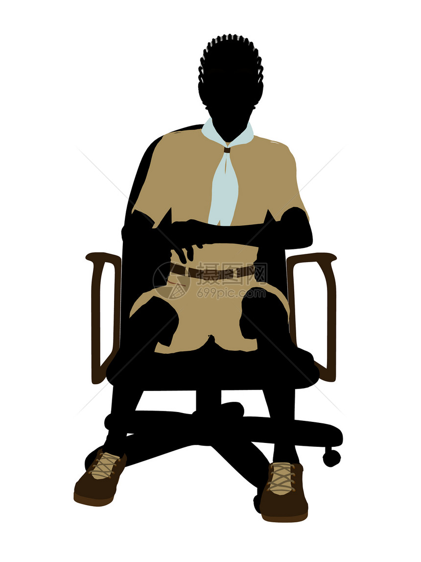 非裔美国男孩坐在主席的椅子上说明Silhouette剪影徽章男性插图男生男人补丁功绩图片
