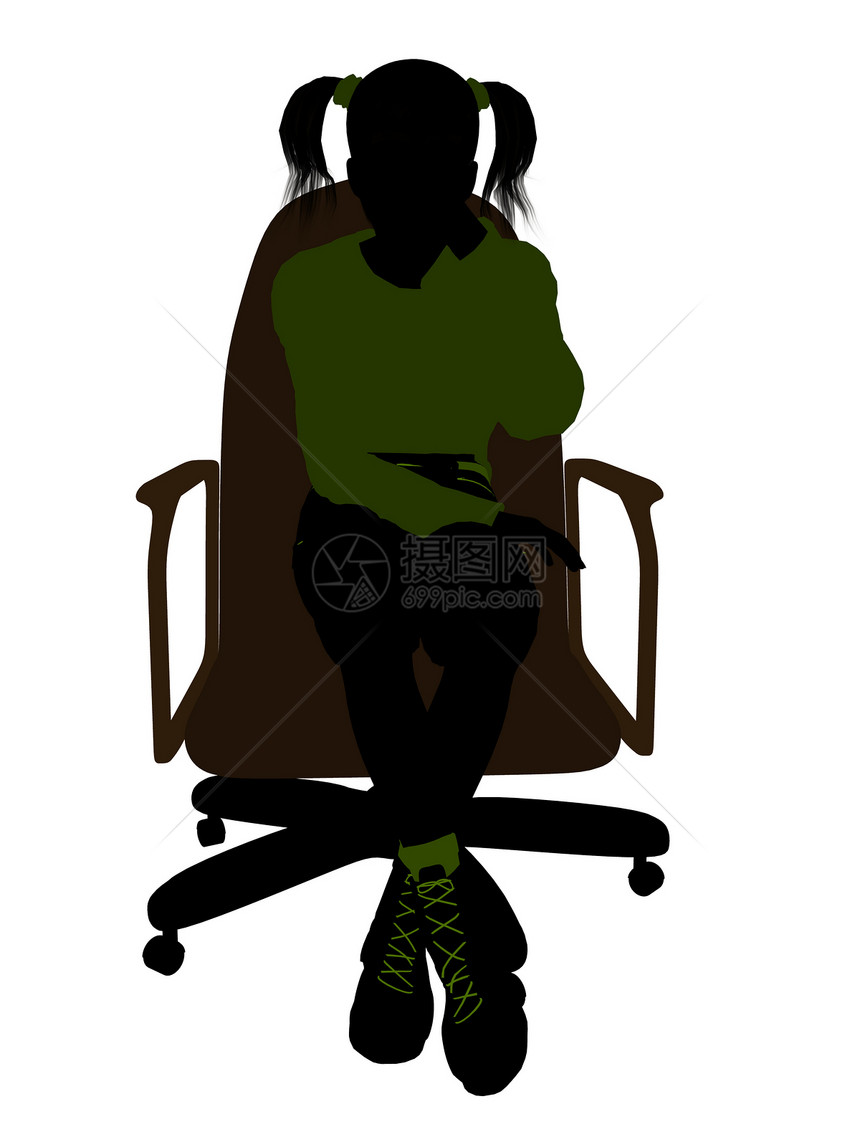 女青少年坐在A主席座椅上插图女性女孩椅子剪影图片