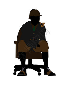 英国绅士坐在一位主席的椅子上说明Silhouette先生插图英语管道男性贵族男人剪影烟草背景图片
