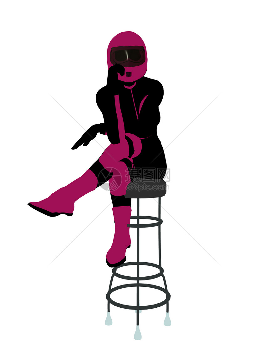 坐在酒吧工具上的女性摩托车骑手 轮椅剪影椅子越野车菜刀插图耐力赛女士自行车图片