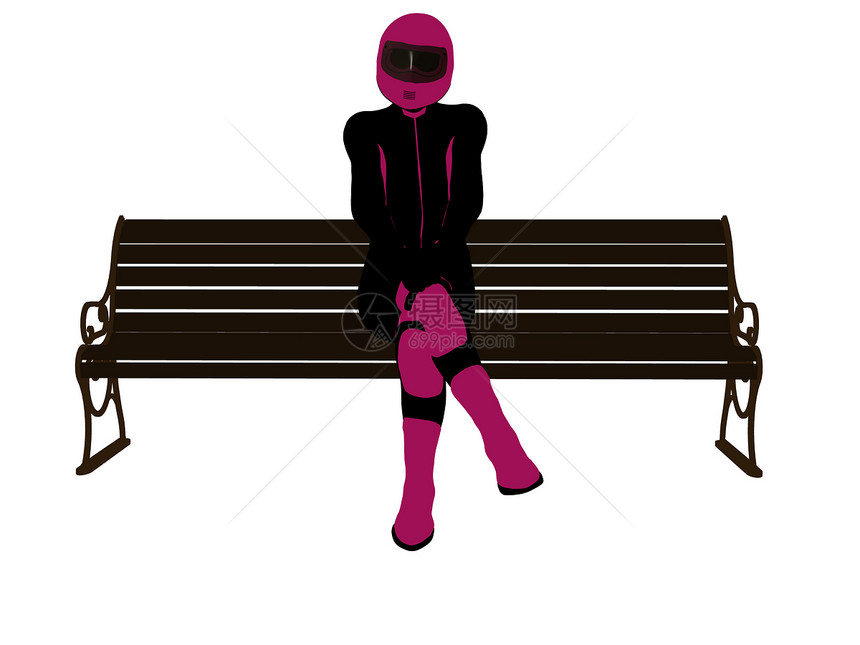 坐在长椅上的女摩托车骑手Silhouette菜刀耐力赛剪影插图越野车女性女士自行车图片