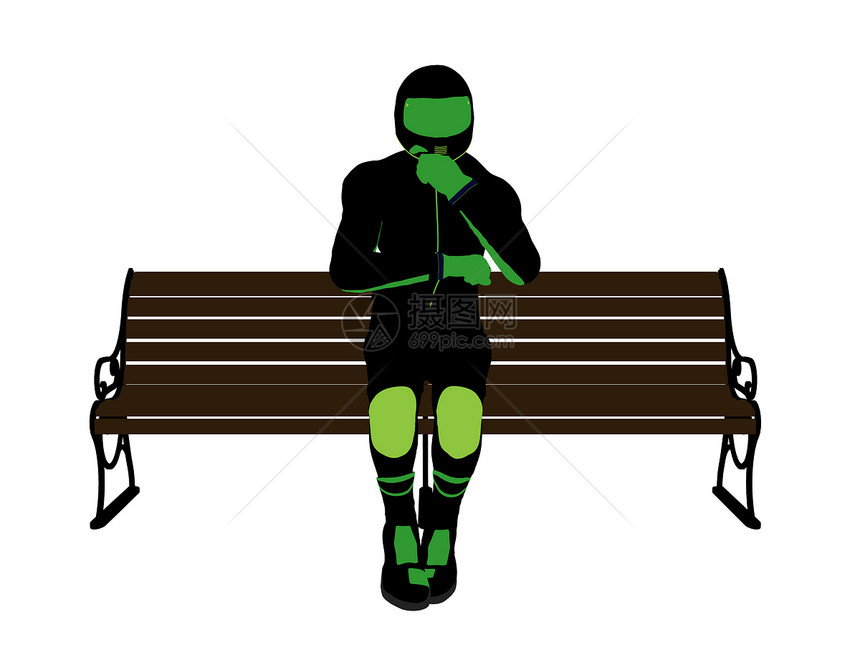 坐在长椅上的男性摩托车骑手Silhouette插图女士剪影菜刀耐力赛越野车自行车女性图片