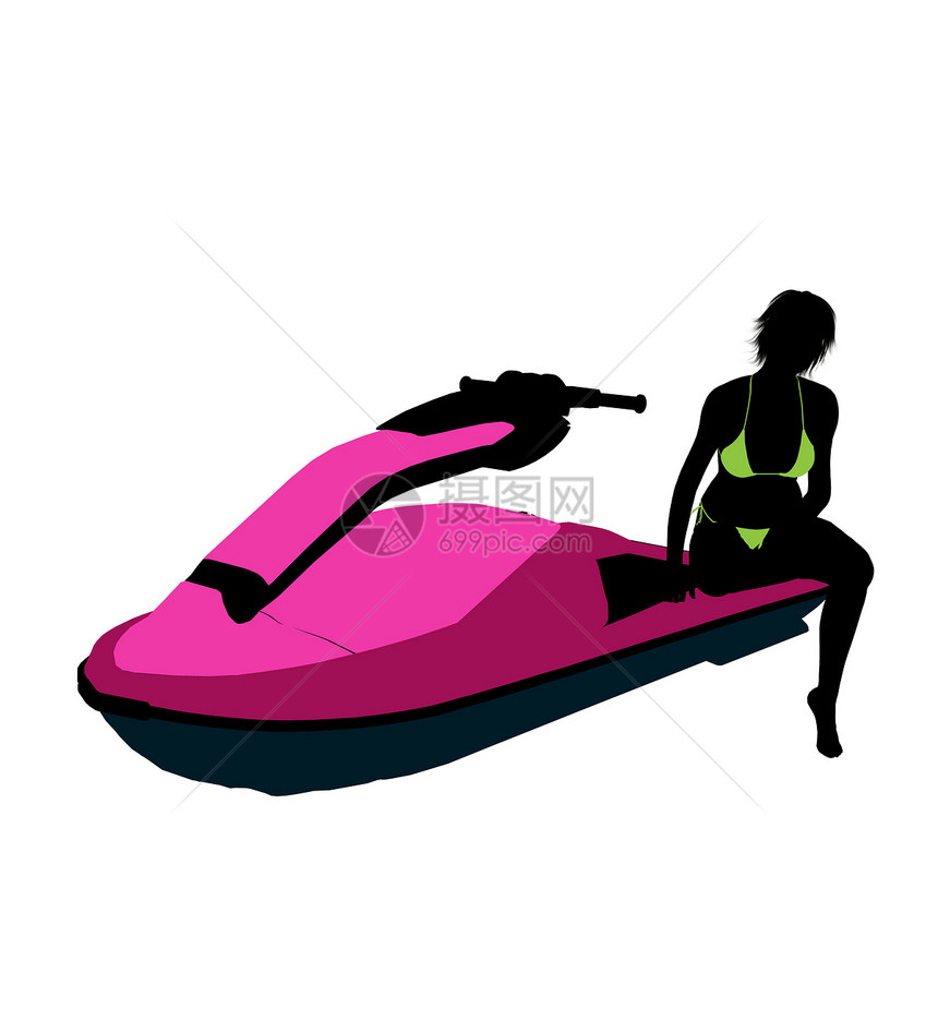 女性喷气机飞机艺术说明Silhouette摩托车喷射剪影插图摩托艇女士天空图片