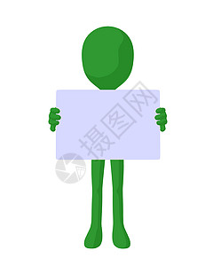 持有空白名片的Guy人男生男人绿色剪影男性动物白色插图背景图片