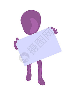 持有空白名片的Guy人白色剪影男生男性插图动物男人紫色背景图片