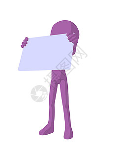 持有空白名片的Guy人剪影白色插图动物男性男生男人紫色背景图片