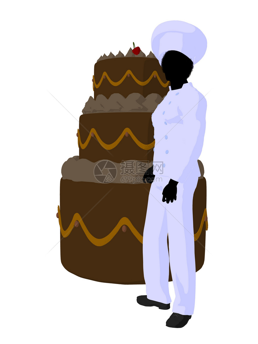 非裔美裔主厨艺术说明 Silhouette蛋糕剪影插图沙漠巧克力师傅糕点食物烘烤餐厅图片