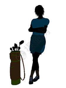 女性高尔夫高尔夫玩家九孔高尔夫球插图剪影高尔夫球袋女士背景图片