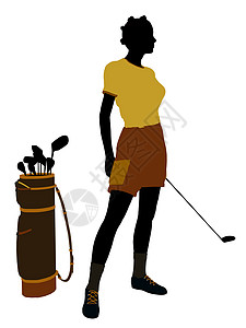 非洲裔美裔女性高尔夫高尔夫玩家女士高尔夫球袋剪影高尔夫球九孔插图背景图片
