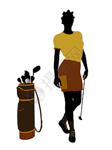 非洲裔美裔女性高尔夫高尔夫玩家高尔夫球袋插图九孔高尔夫球女士剪影背景图片