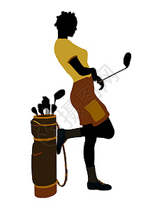 非洲裔美裔女性高尔夫高尔夫玩家高尔夫球女士九孔剪影高尔夫球袋插图背景图片
