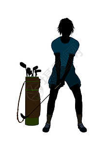 女性高尔夫高尔夫玩家九孔女士高尔夫球高尔夫球袋插图剪影背景图片