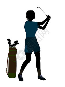 女性高尔夫高尔夫玩家九孔剪影女士插图高尔夫球高尔夫球袋背景图片