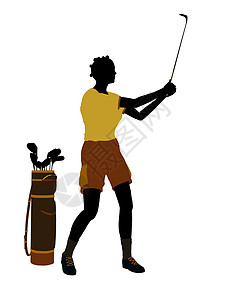 非洲裔美裔女性高尔夫高尔夫玩家九孔女士剪影插图高尔夫球高尔夫球袋背景图片