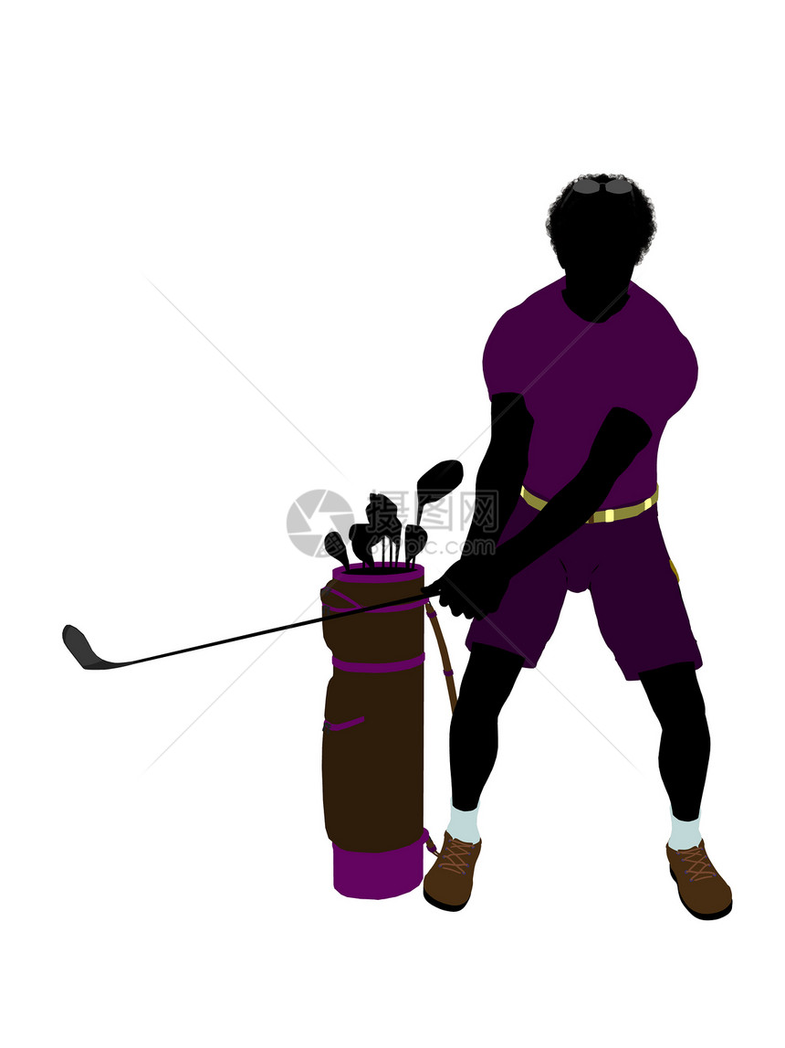 非裔美裔男性高尔夫高尔夫玩家插图剪影男性高尔夫球男人高尔夫球袋九孔图片