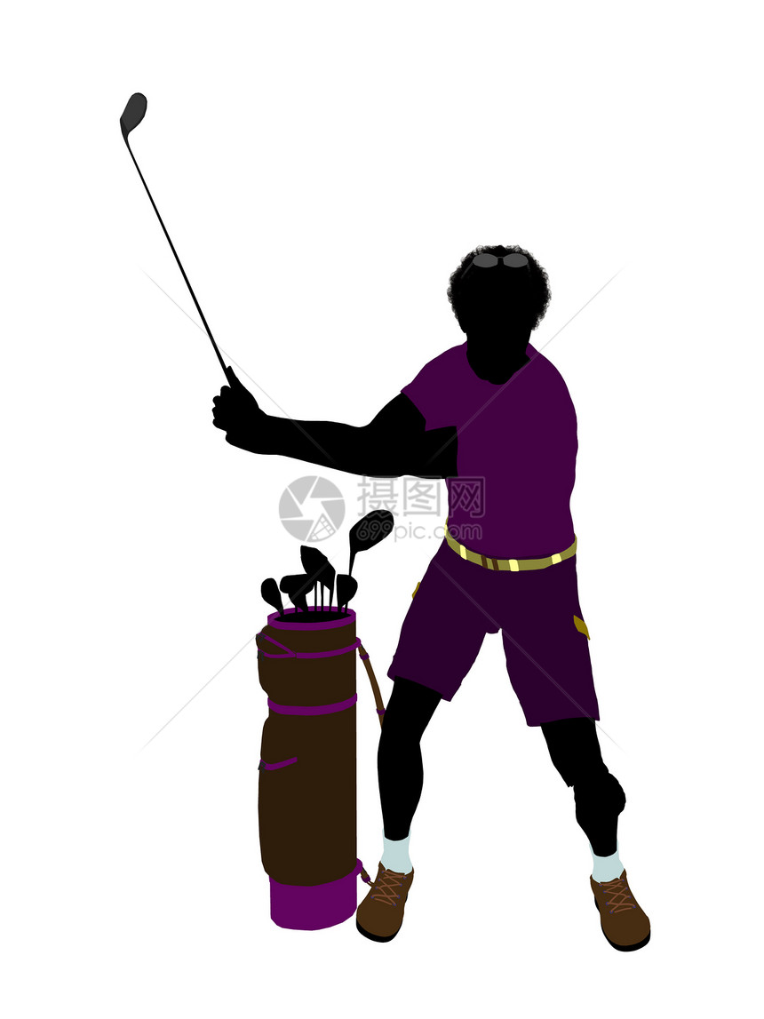 非裔美裔男性高尔夫高尔夫玩家男人高尔夫球袋插图男性剪影九孔高尔夫球图片
